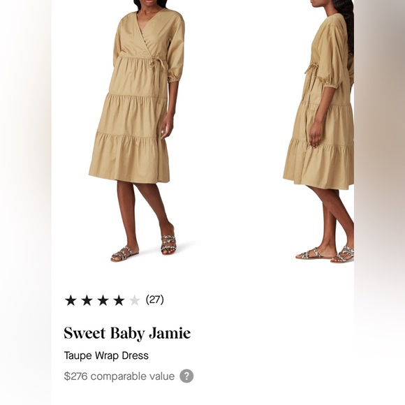 RARE DESIGNER 💎 Sweet Baby Jamie Taupe Wrap Midi Dress - Picture 2 of 3